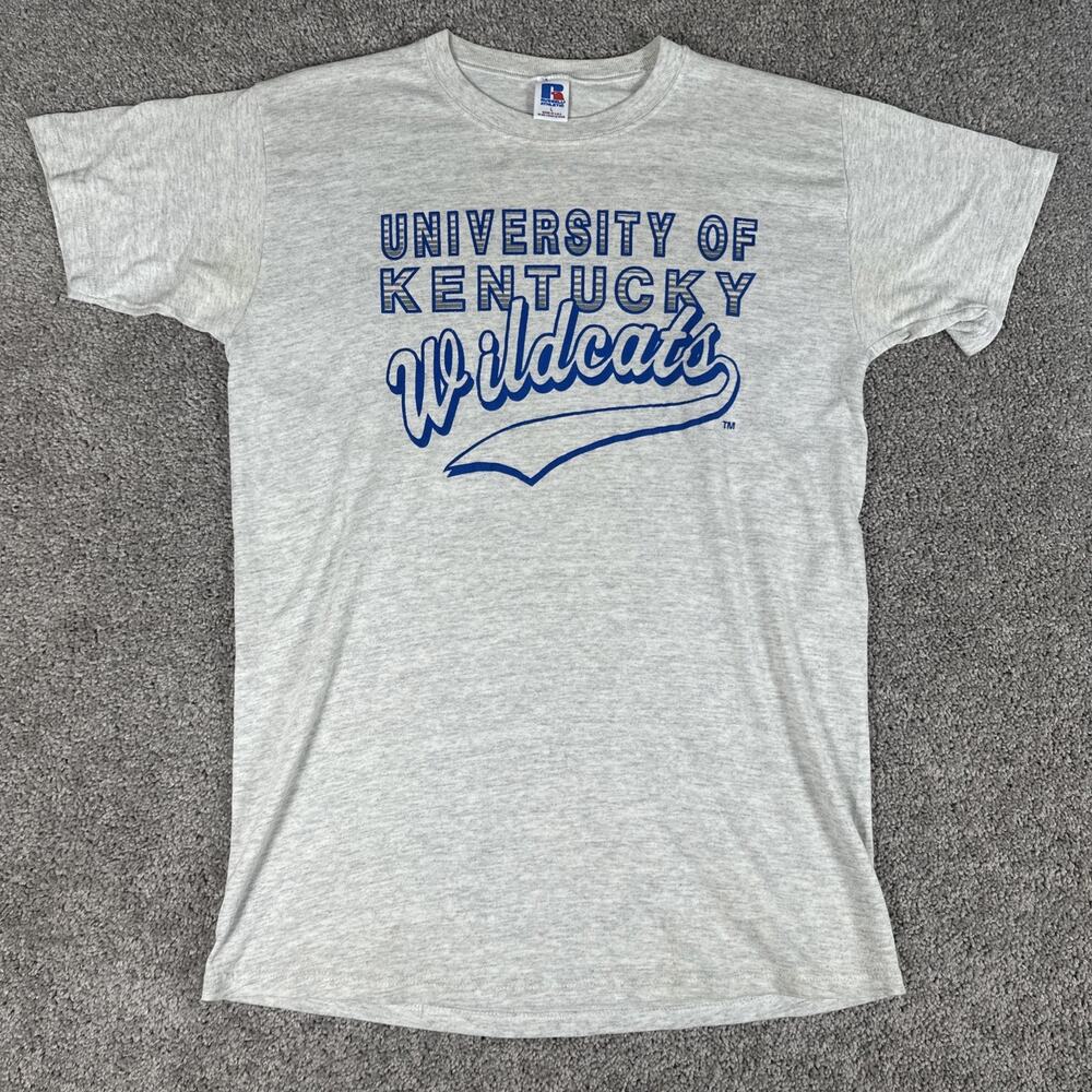 Vtg Russel Athletic Kentucky Wildcats Shirt Mens L Gray S/S Made In USA NCAA 90s
